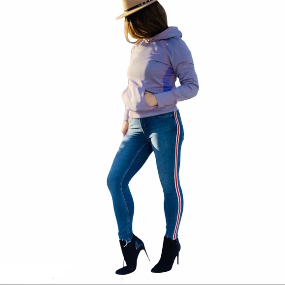 Zara Sports Stripe Skinny Leggings Rip Jeans - Picture 1 of 16